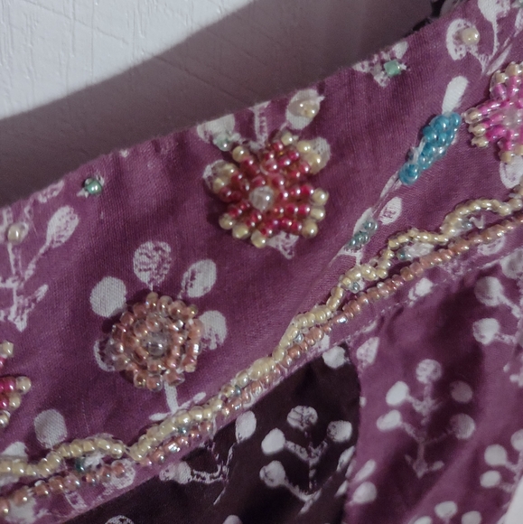 Free People BOHO Pink Purple Multi-Color Floral Beaded Dress 8 - Picture 5 of 14